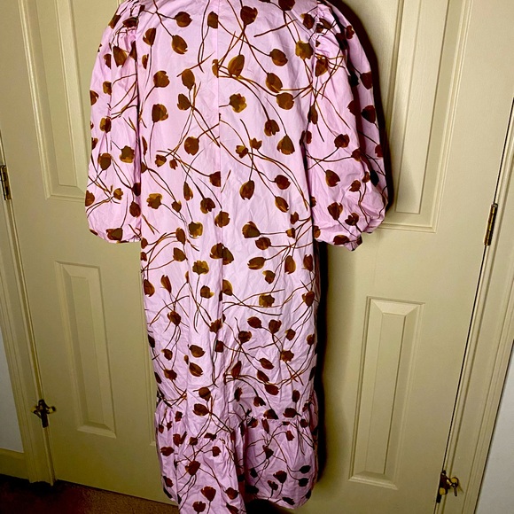 A New Day, lavender, tan, floral, ruffle dress, Large. - Picture 2 of 3